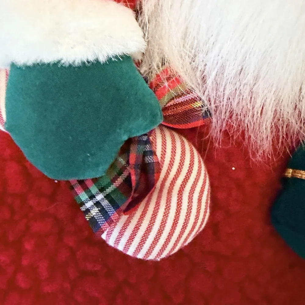 Vintage Christmas Stocking Santa Claus‎ Plush Sherpa Red White Holiday Decor